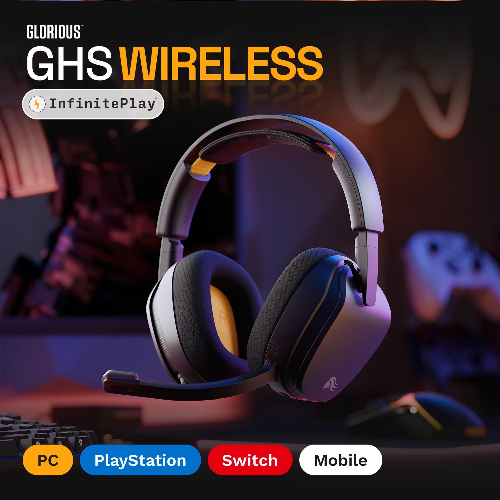 אוזניות גיימינג אלחוטיות Glorious GHS Wireless InfinitePlay
